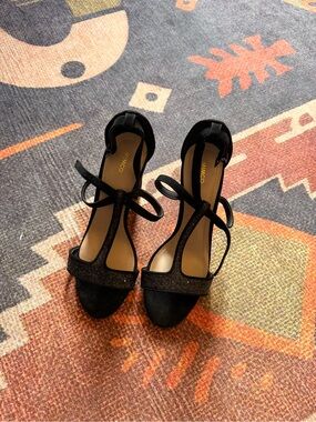 Mimco Black Glitter T-Strap Heels